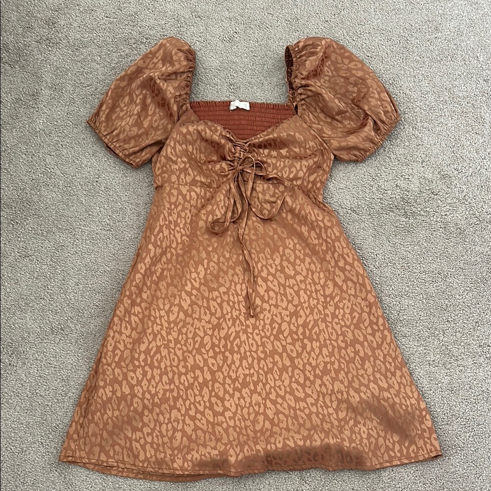 Altar'd State Orange Puff Sleeve Tie Front Sundress